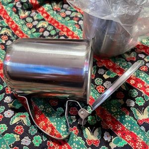 New set of 2 restaurant silver metal creamers 3” tall 2 1/2” diameter